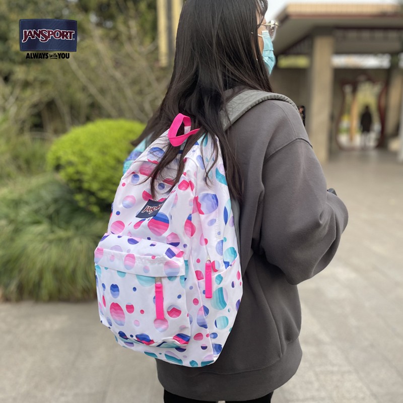 JANSPORT杰斯伯双肩背包男女清新森系书包黑色波点旅行包通勤电脑包 T50133V彩红蜜糖-无侧袋无隔层