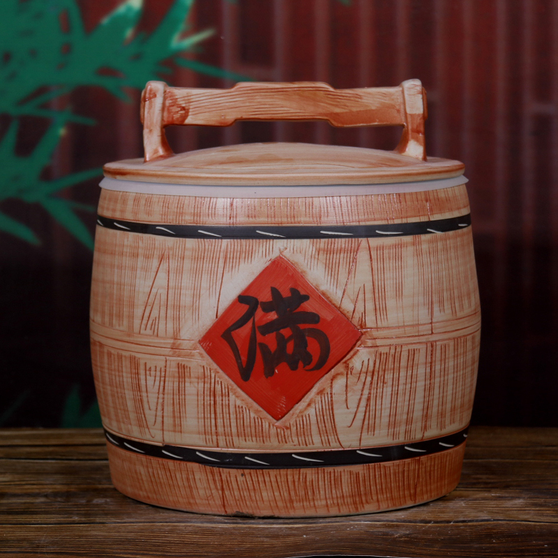 家用带盖中式密封10斤20斤30斤老式米桶面粉缸水 仿红木满字10斤装 0