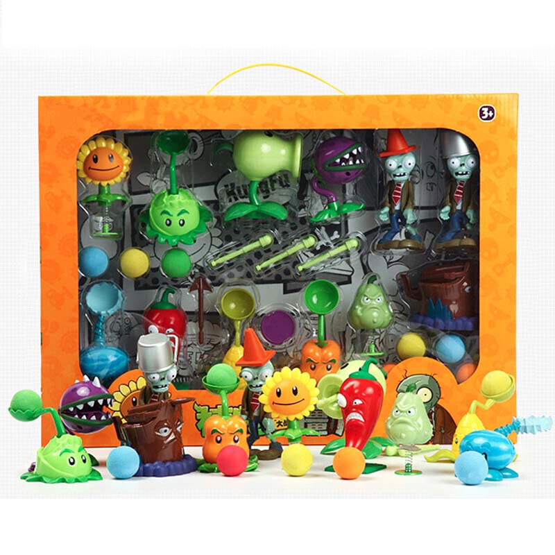 植物大战僵尸儿童玩偶向日葵搪胶男孩玩具套装节日礼物 硬塑礼盒（10植物+2僵尸）
