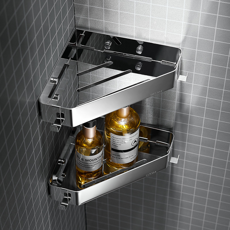 摩恩雅科304不锈钢免打孔浴室置物架三角架淋浴房卫生间厕所厨房转角