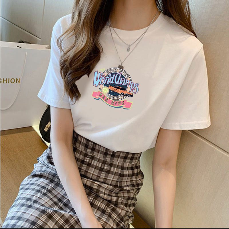 莱姆斯丁 短袖t恤女装新款韩版百搭上衣服学生宽松显瘦印花ins潮夏季