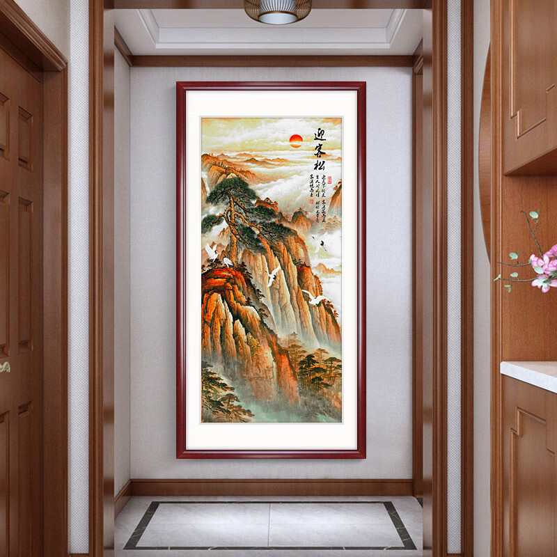 纯画芯66x146cm 玄关迎客松-织锦工艺画