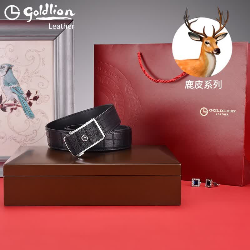 金利来男士皮带鹿皮真皮奢华时尚自动扣腰带2026年新款高档裤带实木礼盒 鹿皮皮带 115cm