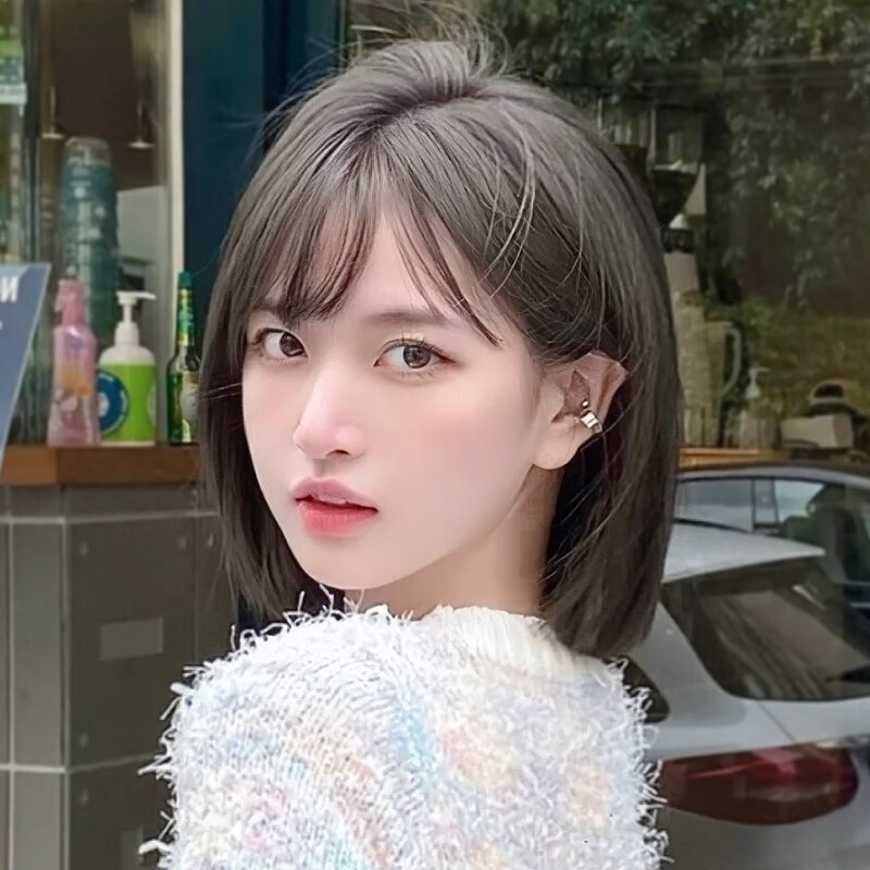 闪格假发女短发短直发夏季新款侧分经典bobo头空气刘海仿真整顶全头套