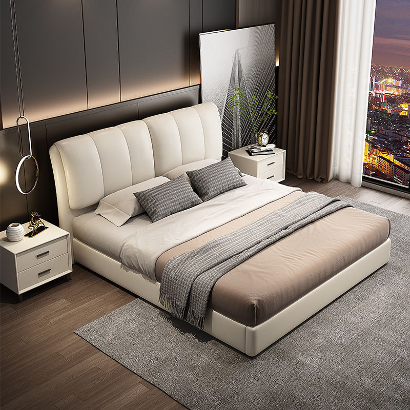 缦宛木床皮床现代简约软床珍皮床婚床双人床1.5米床1.