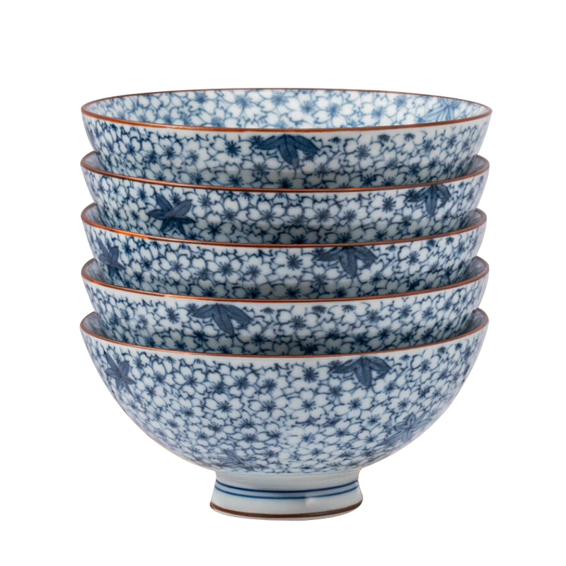 美濃燒（Mino Yaki）日本進(jìn)口碗米飯碗日式和風(fēng)陶瓷器釉下彩餐具家用飯碗套裝 5.5英寸小紋春秋-5件套