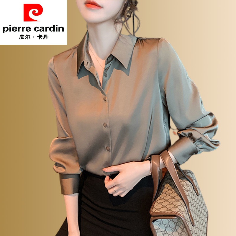 65皮尔卡丹品牌轻奢高档女装夏季女装上衣出口重磅真丝衬衫女醋酸
