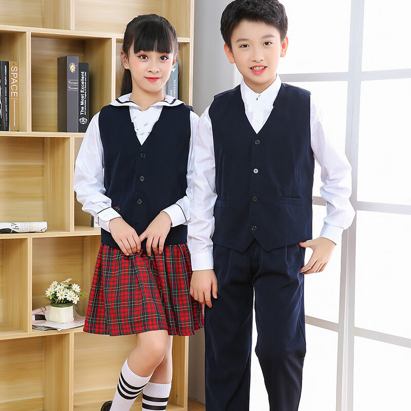 布恩普深圳市小学生春秋礼服五件套深圳校服马夹长袖衬衣男女裙子 女秋礼服四件套 125CM怎么看?