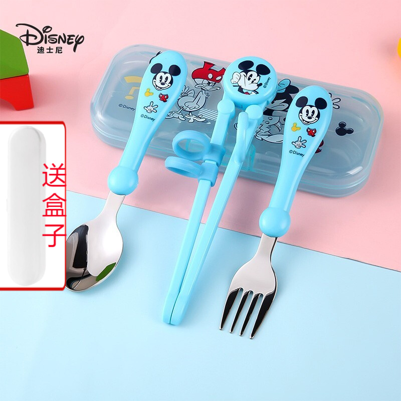 迪士尼（Disney）儿童筷子 儿童餐具 儿童筷字训练筷 宝宝练习筷 儿童餐具套装 叉勺训练筷米奇3件套