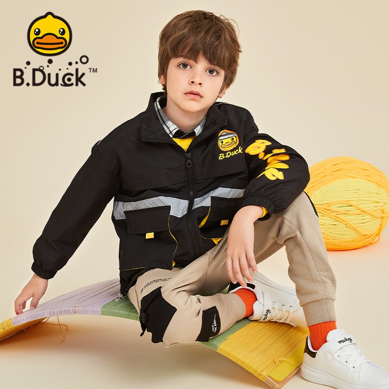 B.duck小黄鸭童装男童外套工装儿童立领夹克中大童风衣潮BF321A1902钻石黑120cm