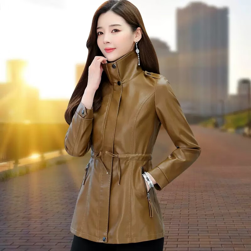 女士皮衣秋冬款皮衣皮毛一体外套女中长款2022冬季新款pu皮夹克中年加