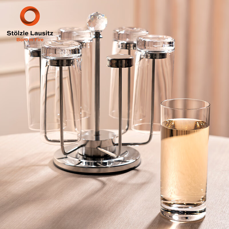 索雅特Stolzle德国进口水晶玻璃绿茶杯高档水杯家用套装耐热牛奶早餐杯 旋转杯架+荟萃水晶茶杯6只装 380ml