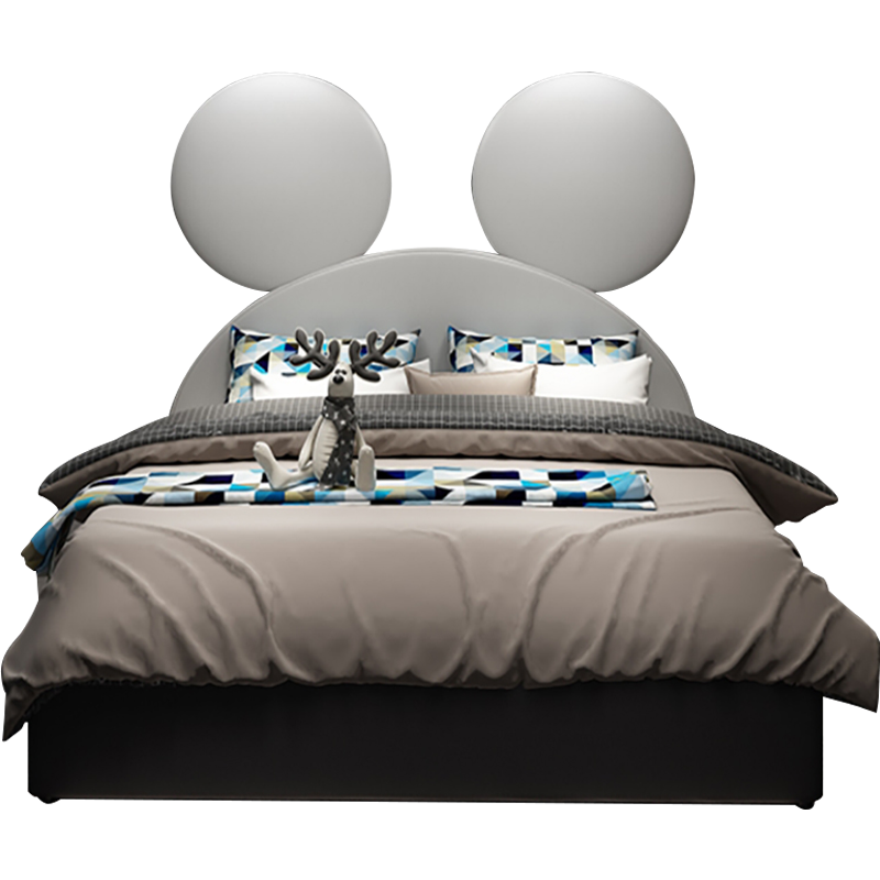 【限时抵扣35%】麦纪 床  现代简约青少年床1.5米单人床现代简约高箱储物床卡通米奇北欧软包真皮床 单床 1500mm*2000mm 框架款