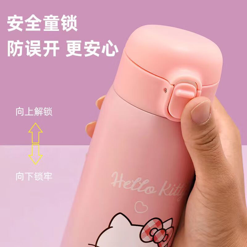 DEVAR儿童保温杯酷洛米带吸管女孩直饮水杯316不锈钢保温水壶 6619kt猫红色直饮保温杯