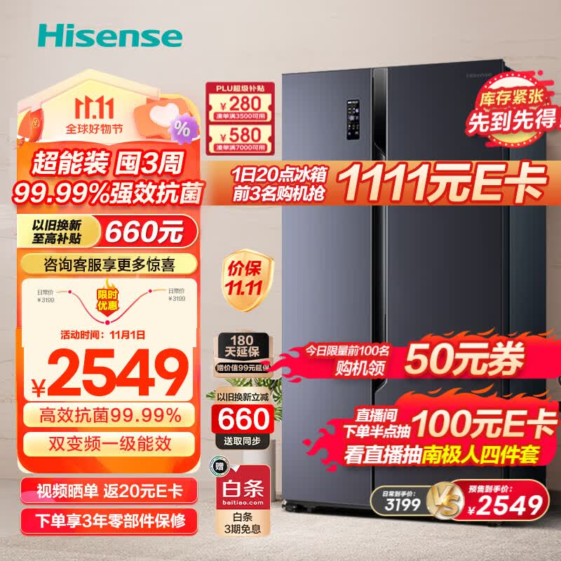 海信（Hisense）650升对开门冰箱双开门大容量双变频一级能效家用电冰箱二门双门节能风冷无霜纤薄可嵌入 BCD-650WFK1DPUQ8.5kg大冷冻力属于什么档次？