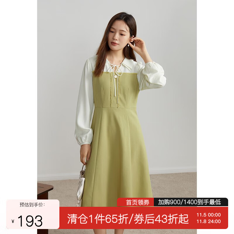 独束大码女装法式复古撞色连衣裙秋装新款微胖mm假两件小清新裙子 淡果绿 XXL高性价比高么？