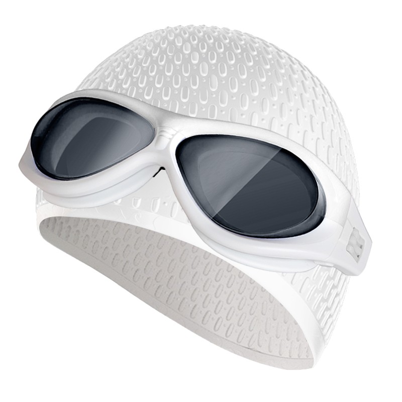 雾游泳镜 男女通用大框一体游泳眼镜 js205 白色泳镜 307白色加大泳帽