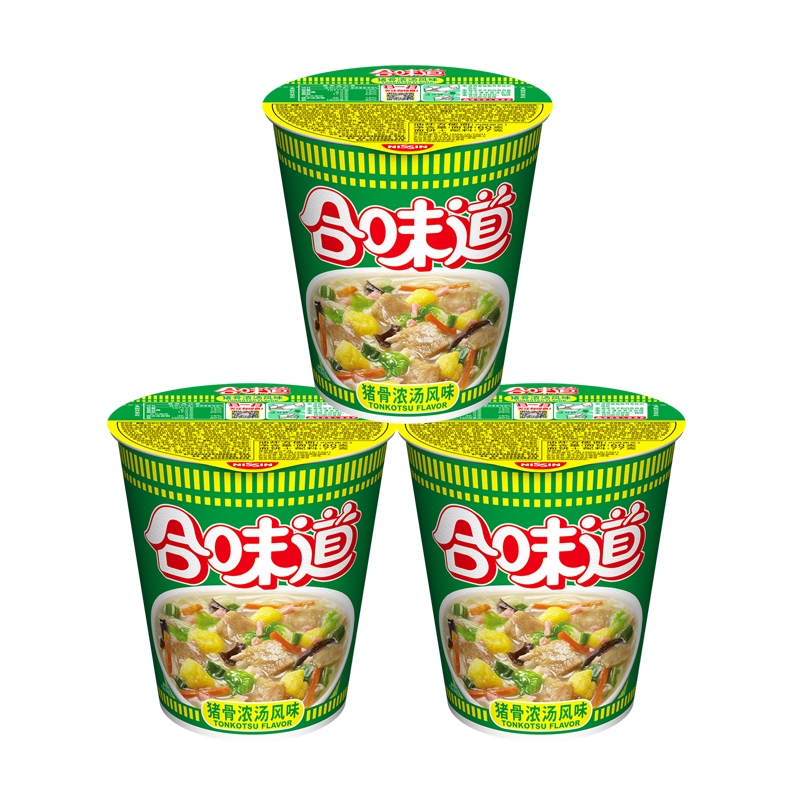 NISSIN 日清食品 日清方便面合味道猪骨浓汤风味77g*3杯代餐零食夜宵泡面