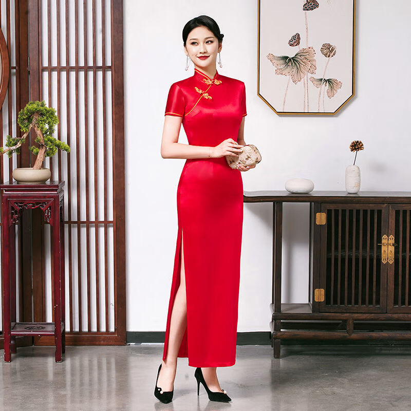 礼仪小姐服装女迎宾旗袍礼仪小姐服长款新款旗袍长款夏秋礼仪走秀演出