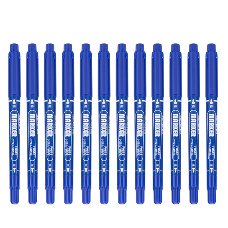 最炫(zuixua)文具蓝色小双头细杆记号笔 学生勾线笔 工具笔 重点标记