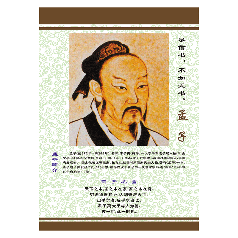 教室班级布置挂图中华国学宣传画海报孔子老子孟子画像头像简介墙贴纸