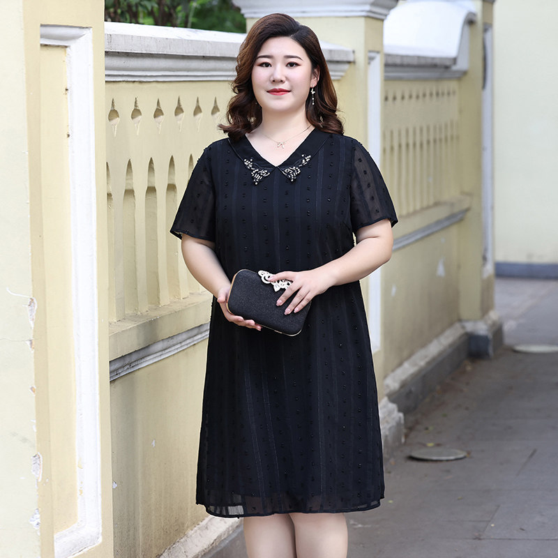 30至40岁小个子妈妈裙子夏天微胖中年妇女气质中长裙加肥加大女装遮肚