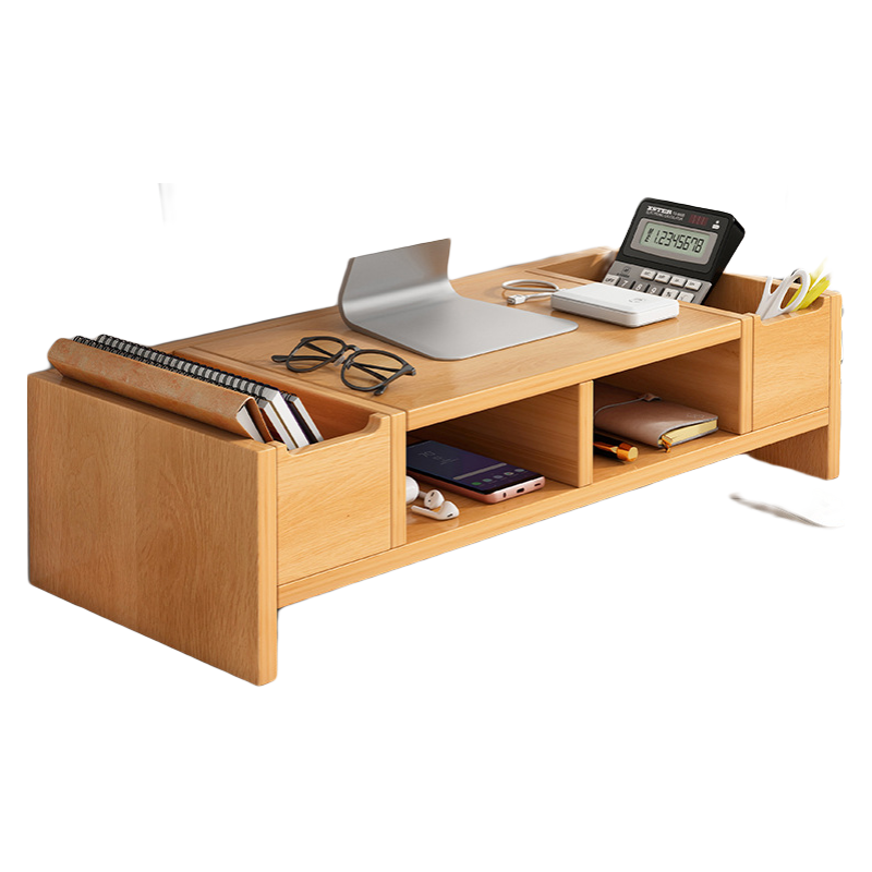 腾煜雅轩 台式桌面电脑显示器增高架托架子支架显示屏垫高底座办公桌置物架 50X20X14CM【暖白色+柜门】 多层储物 严选板材