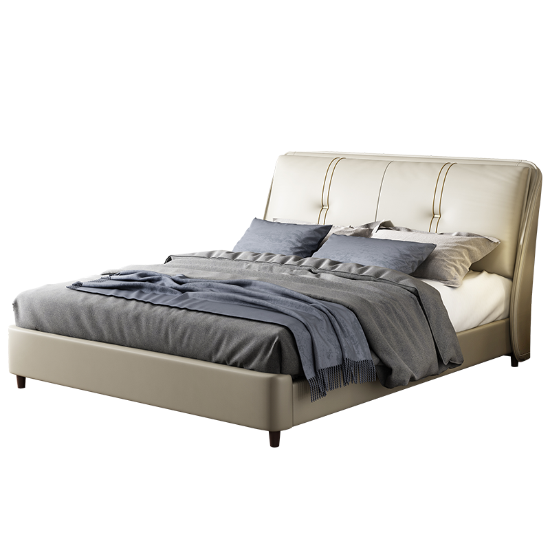 Sweetnight 皮艺床1.5米床主卧双人床现代简约欧式床实木1.8米婚床 真皮床 1.5米*2米(送货入户并安装)