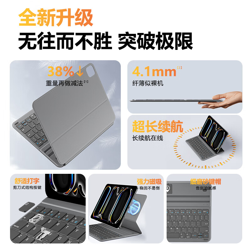 竞闪ipad妙控键盘磁吸纽扣电池触控 超轻薄苹果ipad键盘 蓝牙平板电脑一体式双面夹保护套 随身键盘  纽扣电池双面夹随身磁吸键盘【灰色】 iPadpro11寸