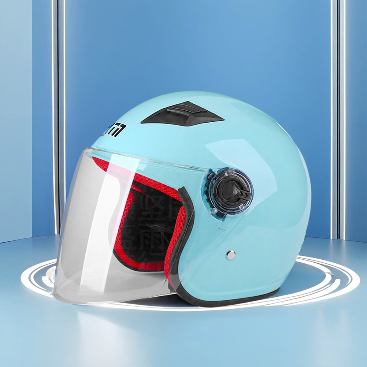 MTN儿童头盔3C认证骑行电动车头盔男女孩小孩通用安全帽子可爱轻便头盔 纯蓝色（送竹蜻蜓） 茶色镜片