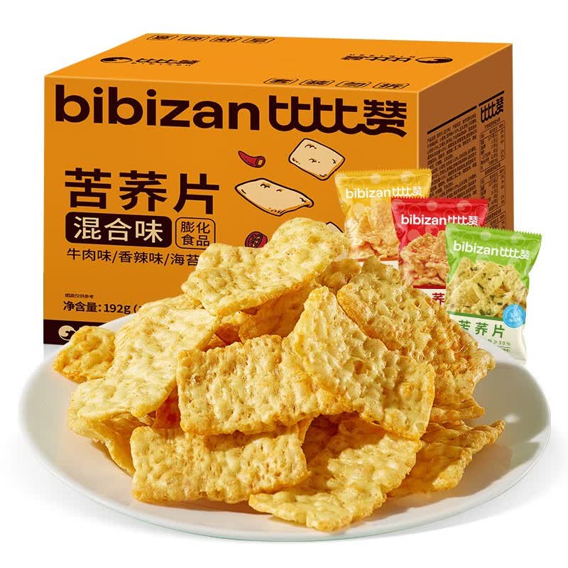 比比赞苦荞片真粗粮荞麦锅巴解馋小零食办公室休闲食品网红追剧膨化薯片 苦荞片【混合味】12包怎么样,好用不?