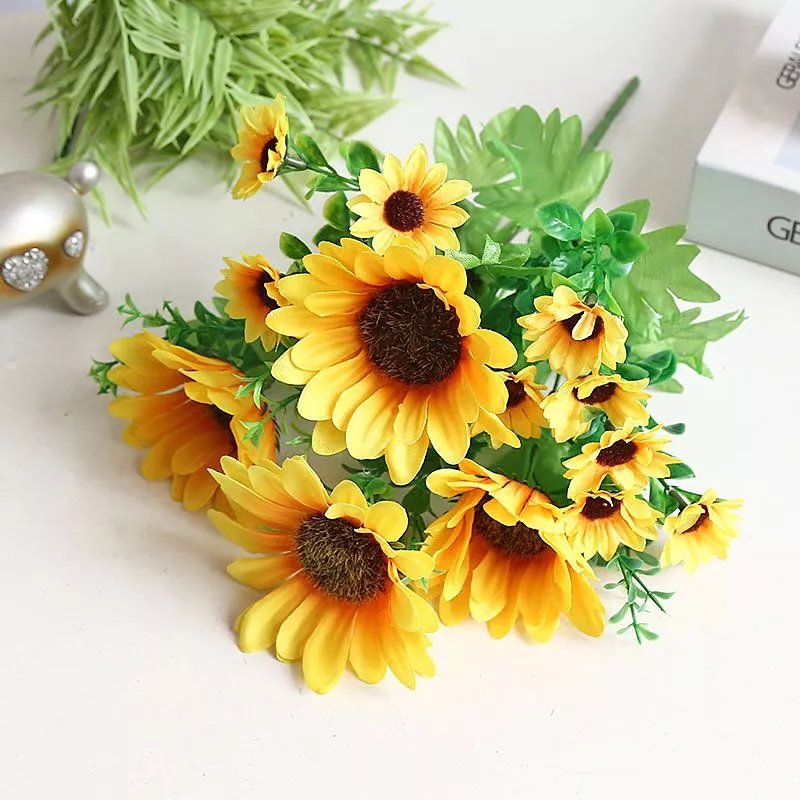 小把仿真塑料假花跳兰菊客厅摆设单束装饰插花单支干diy花卉 6头阳光向日葵 1束