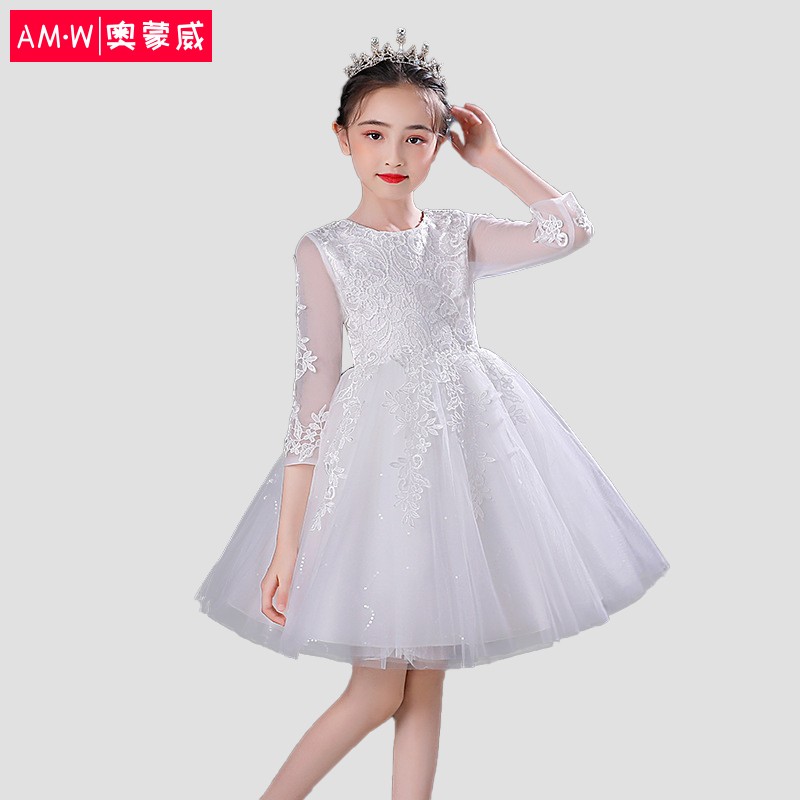 奥蒙威 儿童婚纱公主礼服裙钢琴表演服白色女孩子现货童装连衣裙 AMW-DF17白色130使用感如何?