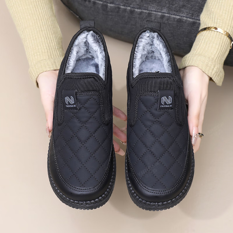 意迪森2025新款棉鞋女士雪地靴加绒加厚保暖中老年软底防滑妈妈鞋一脚蹬 黑色 加绒 38 (240mm)