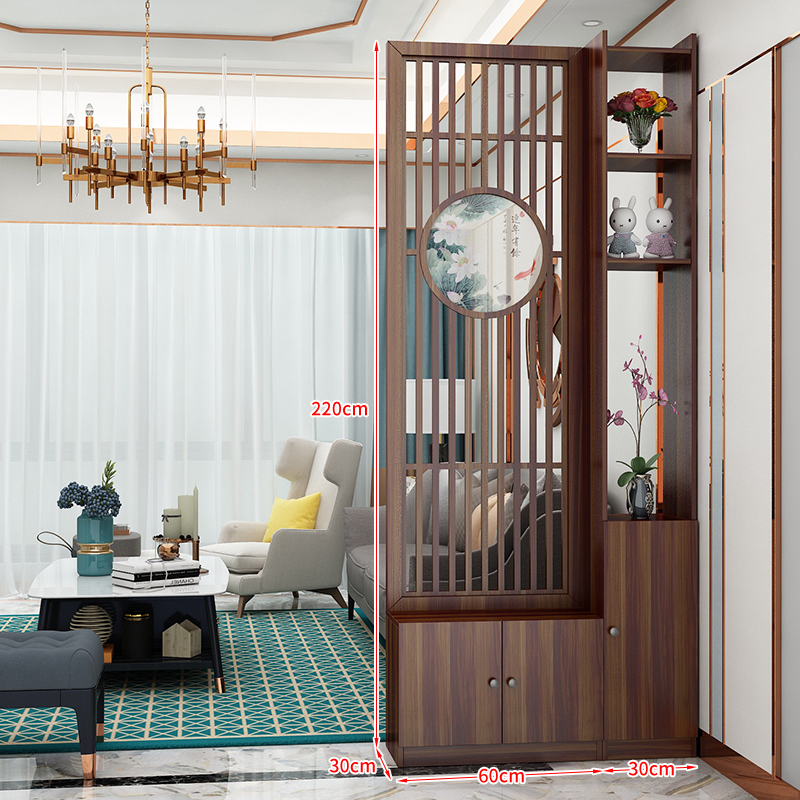 新中式隔断屏风客厅餐厅实木玄关隔断柜现代花格镂空屏风鞋柜 超高坐