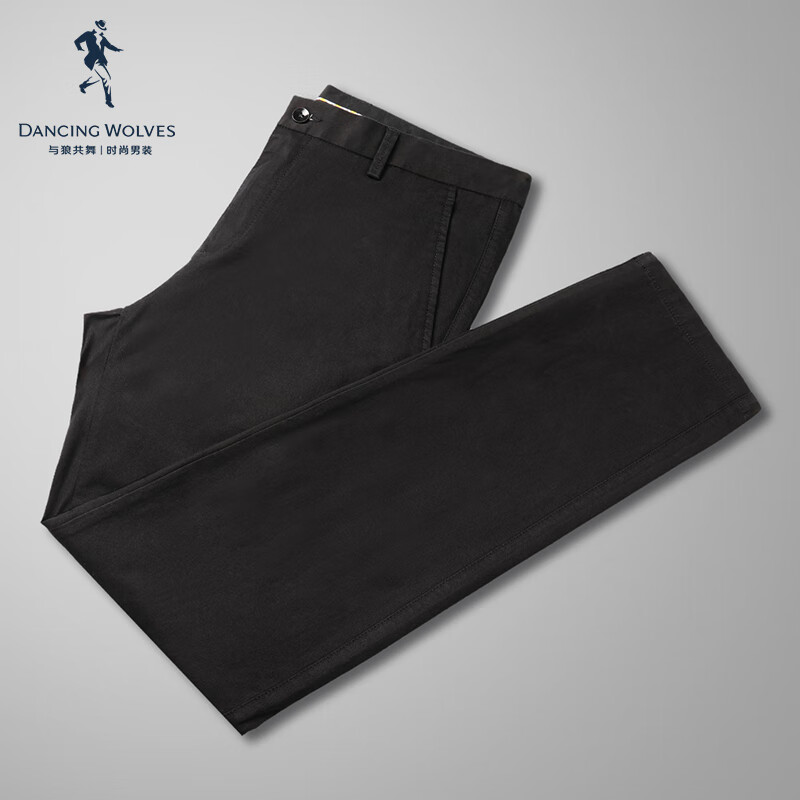 与狼共舞【棉弹舒适】休闲通勤中腰弹力舒适百搭男士长裤 001黑色 31 