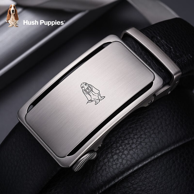 暇步士(Hush Puppies)皮带男真皮自动扣时尚男士腰带头层牛皮裤带商务休闲裤腰带送男友 黑色951W 125cm