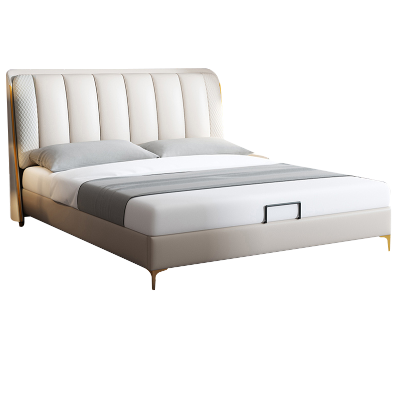 奥左 床 真皮双人床意式轻奢风1.5米1.8米头层牛皮北欧简约主次卧室大软包齐边婚房床 实木架子床+6033独立袋乳胶床垫