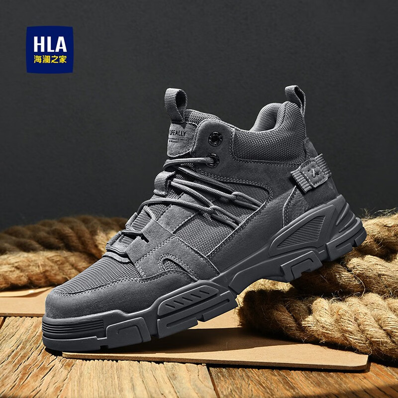 海澜之家男鞋复古百搭耐磨工装靴户外休闲高帮男靴子 灰色 40码