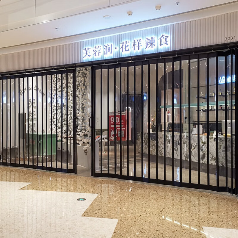 强宁恒达商场铝合金折叠门推拉门弧形水晶推拉门汽车美容无尘车间工位