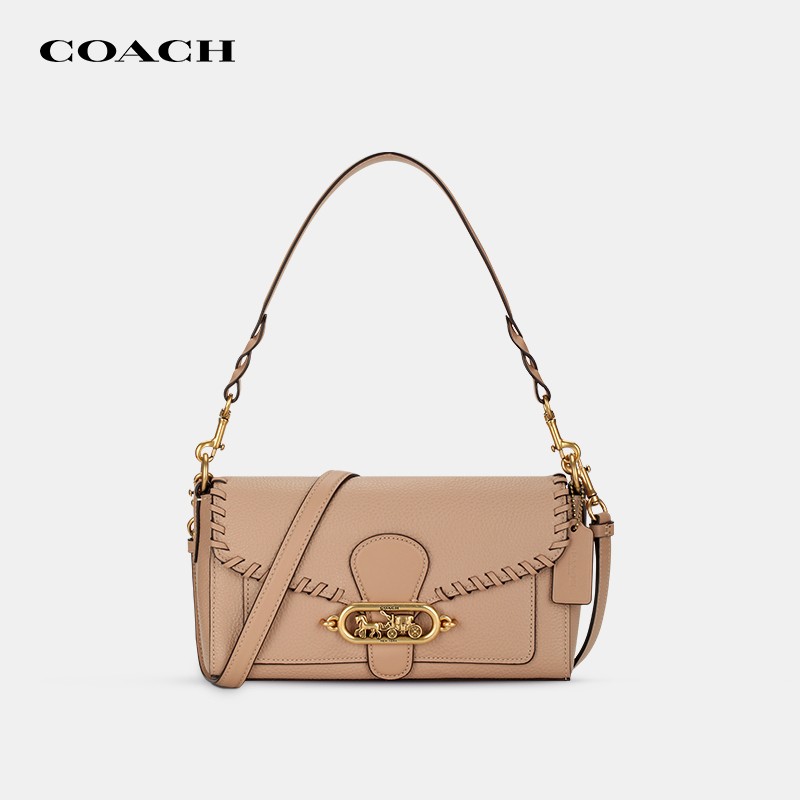 蔻驰 coach 奢侈品 女士经典马车标皮质手提单肩斜挎包 腋下包棕色
