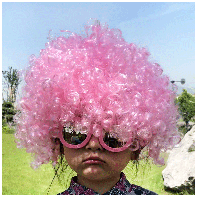 儿童彩色爆炸头假发幼儿园婚庆装扮小丑头套表演搞笑道具演出发套 淡