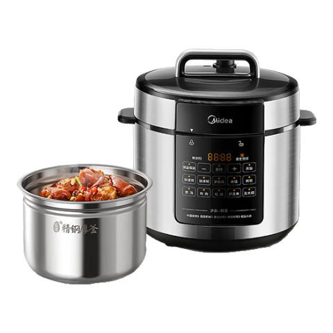 美的（Midea）電壓力鍋電高壓鍋高壓電飯鍋電飯煲5升0涂層系列304不銹鋼內(nèi)膽家用加深雙內(nèi)膽3-10人煲湯燉肉煮飯 【少鹽提鮮】0涂層不銹鋼 5L