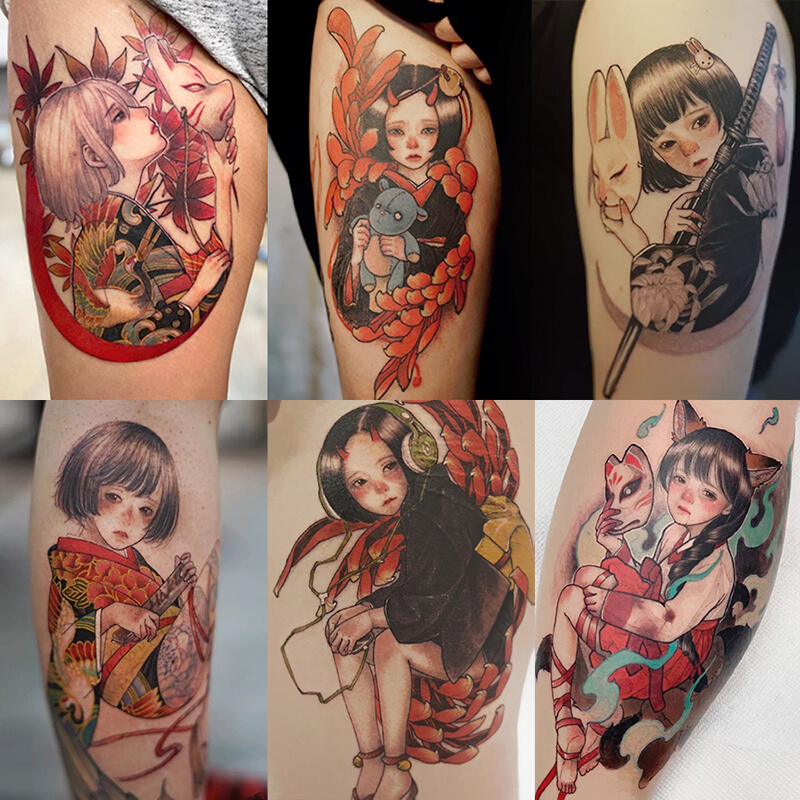 魅迪芬彼岸花地狱少女暗黑纹身贴防水 女持久仿真艺可爱 性感花臂