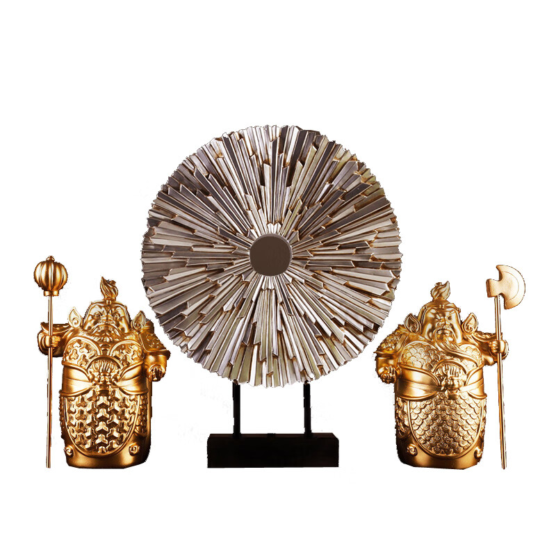 裕谷 新中式哼哈二将门神摆件家居客厅玄关办公室书房装饰工艺品摆设 彩色配古银色太阳花