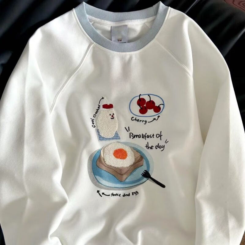 潮裘女卫衣新款春秋2024爆款40岁一45岁一一丫 毛巾绣煎蛋套头季宽松