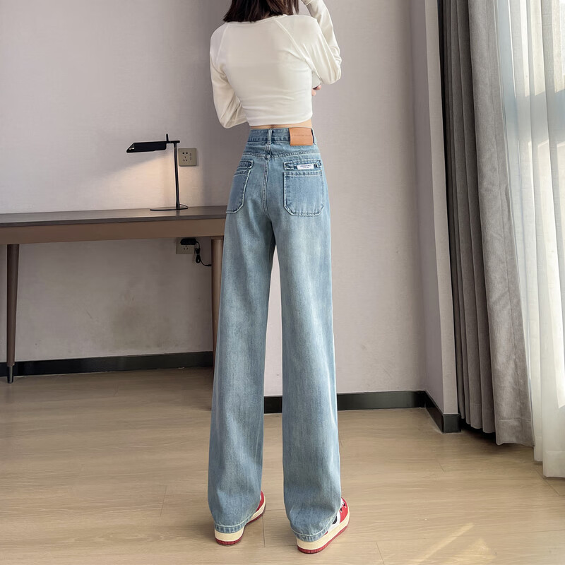 逸阳(ese-y)阔腿牛仔裤女高腰2024年春夏季薄款天丝棉显瘦窄版 浅蓝色
