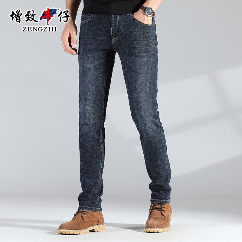 zengzhi/增致牛仔裤男 弹力小直筒商务休闲青年舒适百搭长裤 蓝黑 29