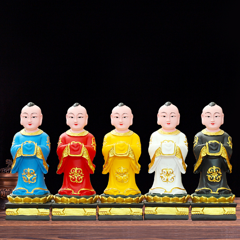 20厘米彩绘店铺家用客厅供奉摆件树脂佛像小童子五灵童子佛具带帆灵童