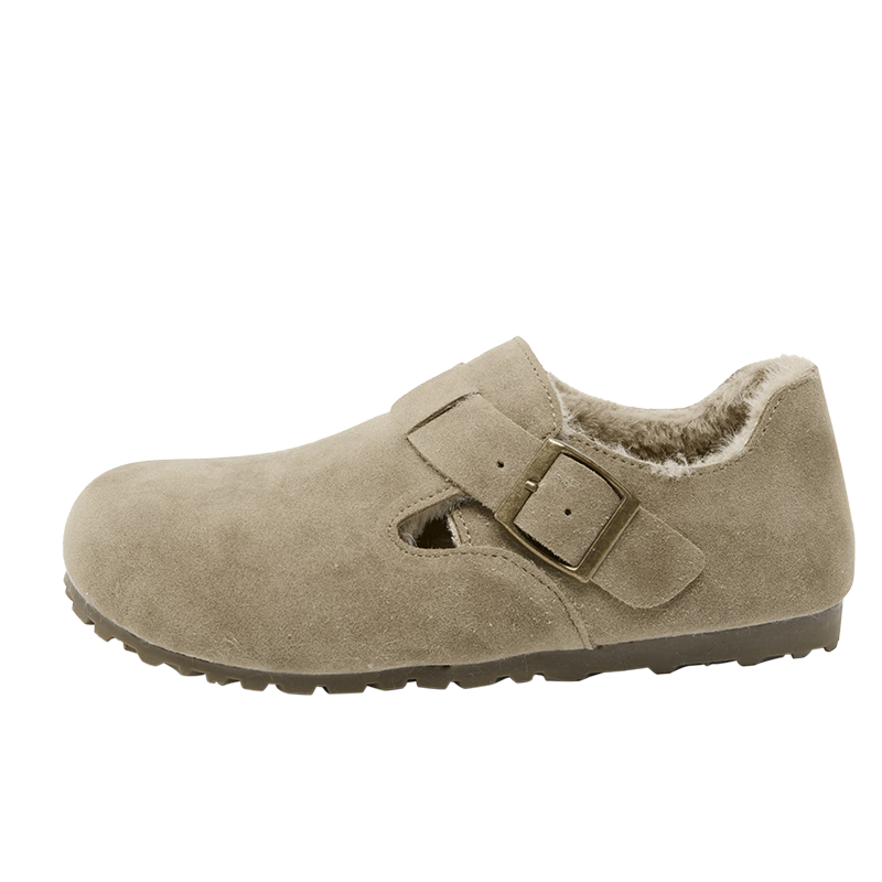 西遇全包勃肯鞋女加绒2025冬新款软底棉鞋保暖一脚蹬毛毛鞋 卡色 (预售20天） 35 (225mm)